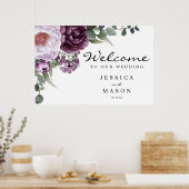 Plum Peonies Paars Floral Wedal Welcome Sign Poster (Keuken)