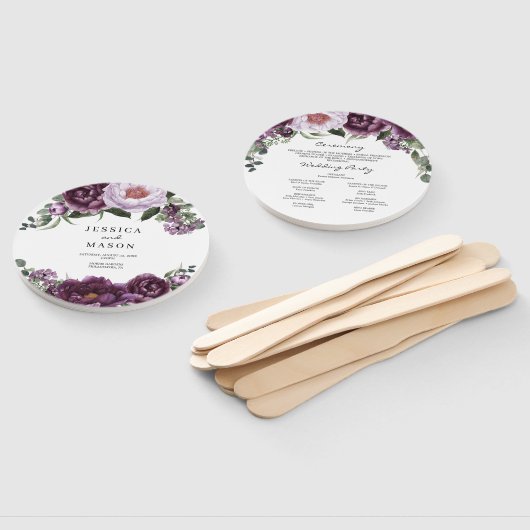 Plum Peonies Romantic Wedding Programme Fan Handwaaier (Niet-gemonteerd)