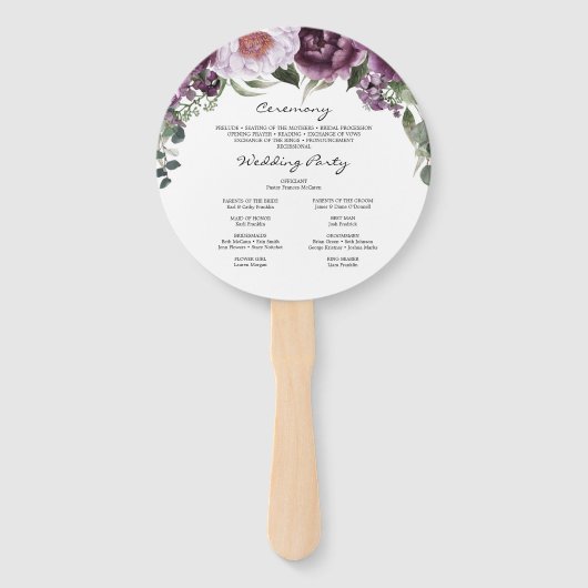 Plum Peonies Romantic Wedding Programme Fan Handwaaier (Achterkant)