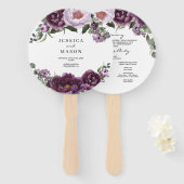 Plum Peonies Romantic Wedding Programme Fan Handwaaier (Voorkant en achterkant)