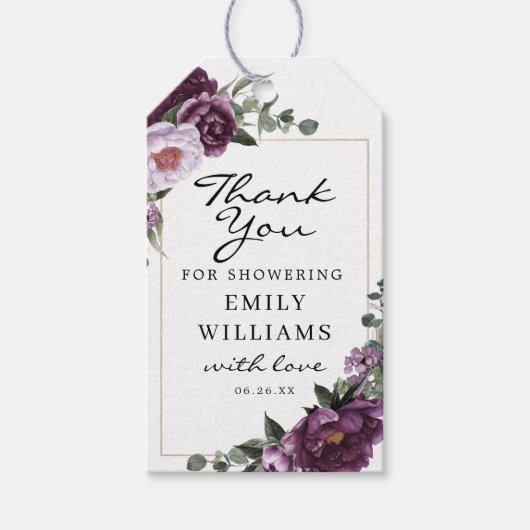 Plum Peonies Vrijgezellenfeest Favor Tag Cadeaulabel (Voorkant)