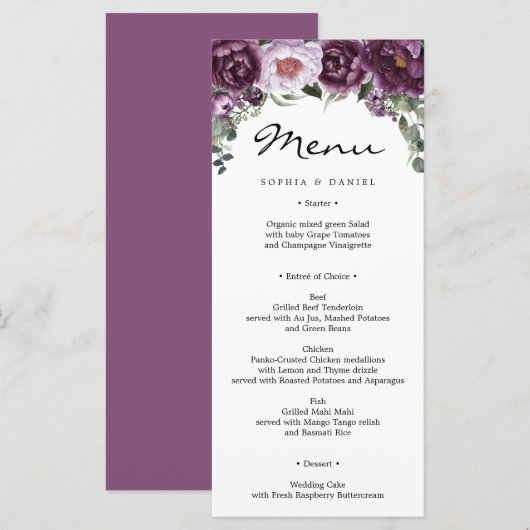 Plum Peonies Wedding Menu Vrijgezellenfeest Menu (Voorkant / Achterkant)