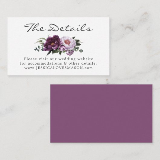Plum Peonies Wedding Website Insert Kaart (Voorkant / Achterkant)