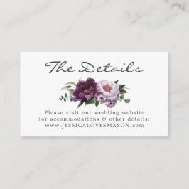 Plum Peonies Wedding Website Insert Kaart