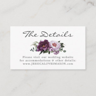 Plum Peonies Wedding Website Insert Kaart