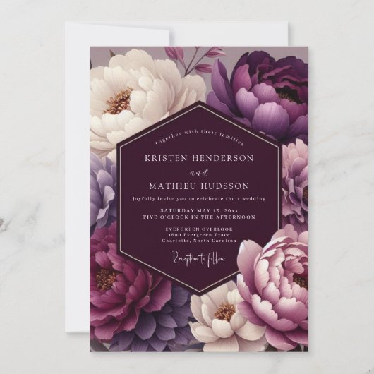 Plum Peony Wedding Kaart (Voorkant)