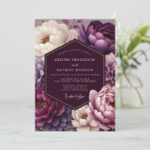Plum Peony Wedding Kaart (Staand voorkant)
