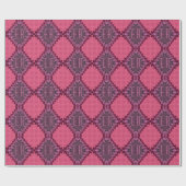 Plum Pink Damask Monogram Lace Diamond Pattern Cadeaupapier (Vlak)