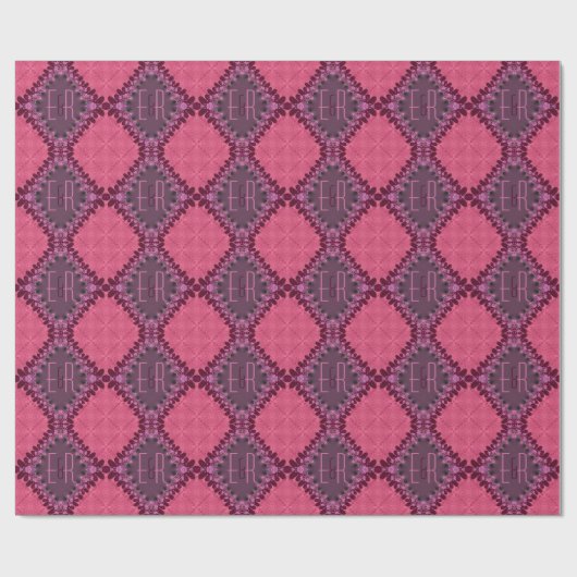 Plum Pink Damask Monogram Lace Diamond Pattern Cadeaupapier (Vlak)