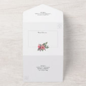 Plum Pink en Gold Floral Wedding All In One Uitnodiging (Buitenkant)