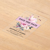 Plum Pink Floral Wedding Sla de datum op Acryl Uitnodigingen (Laagn)
