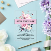 Plum Pink Floral Wedding Sla de datum op Acryl Uitnodigingen (Insitu (Huwelijk))