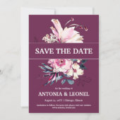 Plum Pink Floral Wedding Sla de datum op Save The Date (Voorkant)