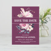 Plum Pink Floral Wedding Sla de datum op Save The Date (Staand voorkant)