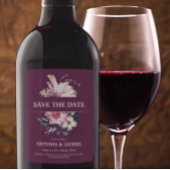 Plum Pink Floral Wedding Sla de datum op Wijn Etiket