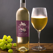 Plum Pink Floral Wedding Sla de datum op Wijn Etiket