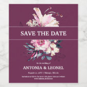Plum Pink Floral Wedding Sla de datum op Wijn Etiket (Enkel label)