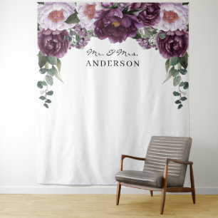 Plum pioenen romantische bloemen bruiloft achtergr wandkleed