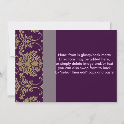 Plum/plum/faux gold damask kaart (Achterkant)