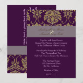 Plum/plum/faux gold damask kaart (Voorkant / Achterkant)