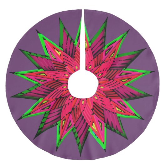 Plum Prachtige Poinsettia WOW Fleece Kerstboom Rok (Voorkant)