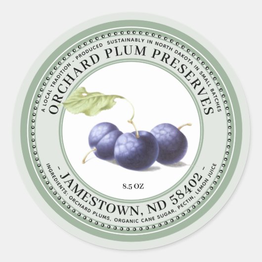 Plum Preserve Label Jam Jelly 1930 Green (Voorkant)