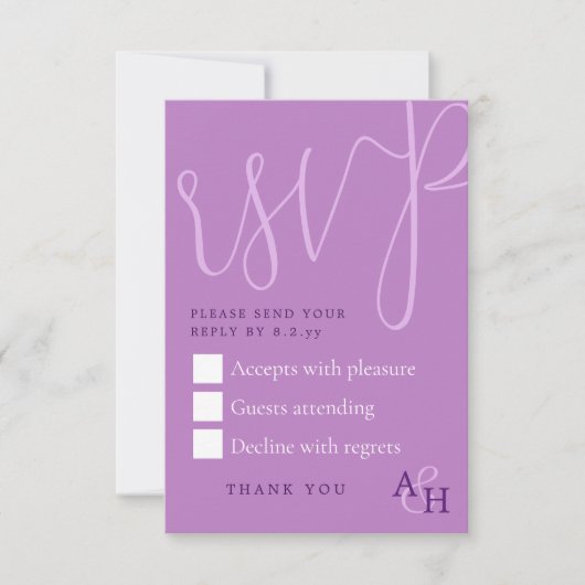 Plum Purple Calligrafie Script bruiloft RSVP-kaart RSVP Kaartje (Voorkant)