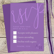 Plum Purple Calligrafie Script bruiloft RSVP-kaart