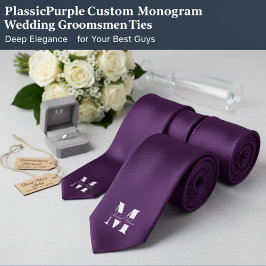 Plum Purple | Custom Monogram Wedding Groomsmen Stropdas