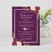Plum Purple Flowers Chic Wedding Rehearsal Dinner Kaart (Staand voorkant)