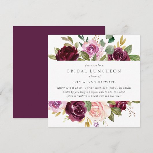 Plum Purple Flowers Herfst Floral Bridal Luncheon Kaart (Voorkant / Achterkant)