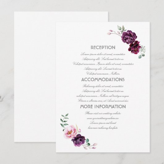 Plum Purple Flowers Trouwinformatie Gast Kaart (Voorkant / Achterkant)