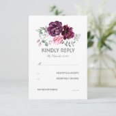 Plum Purple Flowers Waterverf Bruiloft RSVP Kaart (Staand voorkant)