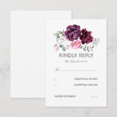 Plum Purple Flowers Waterverf Bruiloft RSVP Kaart (Voorkant / Achterkant)