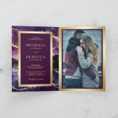 Plum Purple Gold Agate Marble QR Code Wedding (Binnen)