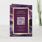 Plum Purple Gold Agate Marble QR Code Wedding (Achterkant)
