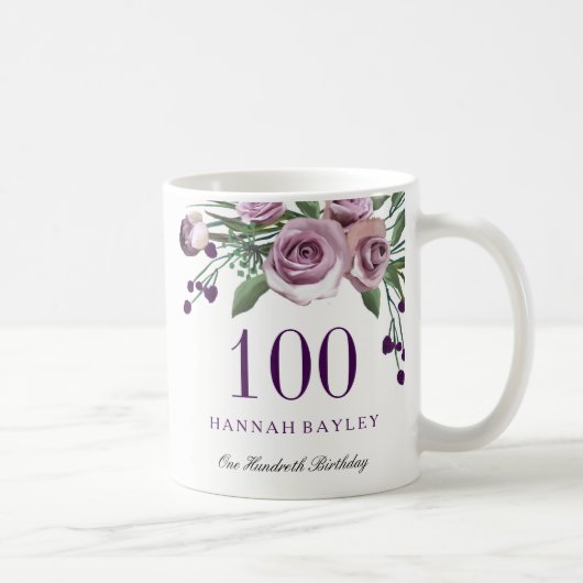 Plum Purple Rose 100th Birthday Gift Koffiemok (Rechts)