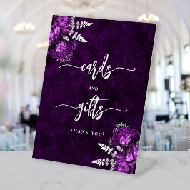 Plum Purple Silver Floral Wedding Cards Gifts Reclamebord Met Voetstuk