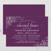 Plum Purple & Silver Wedding Rehearsal & Dinner Kaart (Voorkant / Achterkant)