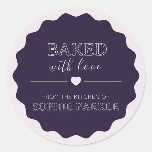 Plum Purple Simple Baked With Love Scallop Sticker (Voorkant)