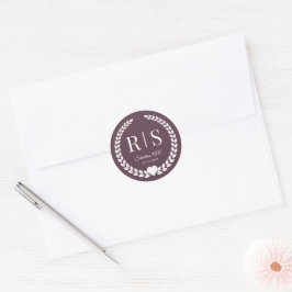 Plum Purple Wedding Monogram Initials Ronde Sticker