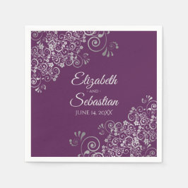 Plum Purple with Silver Frills Elegant Wedding Servet