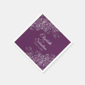 Plum Purple with Silver Frills Elegant Wedding Servet (Hoek)