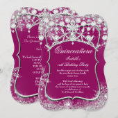 Plum Quinceanera 15th Winter Wonderland Kaart (Voorkant / Achterkant)