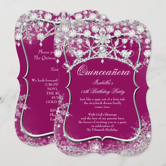 Plum Quinceanera 15th Winter Wonderland Kaart (Voorkant / Achterkant)