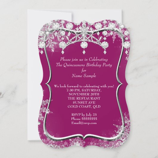 Plum Quinceanera 15th Winter Wonderland Kaart (Achterkant)