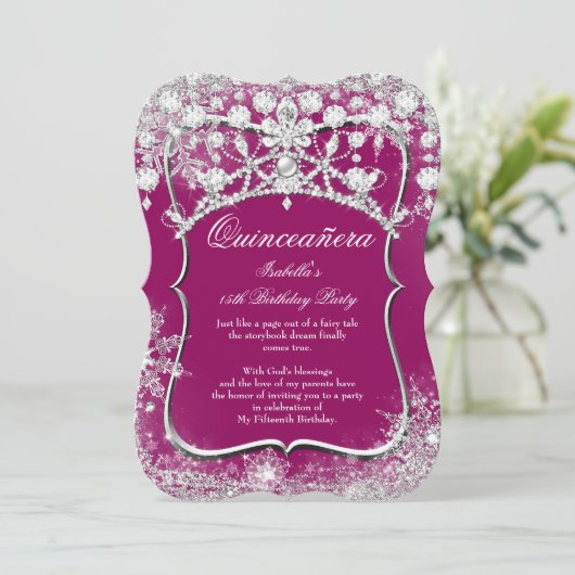 Plum Quinceanera 15th Winter Wonderland Kaart (Staand voorkant)