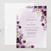 Plum Resplendent Watercolor Wedding Kaart (Voorkant / Achterkant)