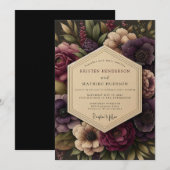 Plum Rich Botanical Wedding Kaart (Voorkant / Achterkant)