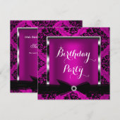 Plum roink Damask Silver Black Birthday Party 2 Kaart (Voorkant / Achterkant)